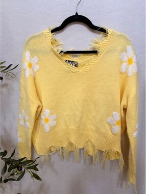 Just Polly Long Sleeve Daisy Print Sweater